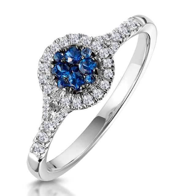 Sapphire and Lab Diamond Halo Circle Ring 9KW Gold - Asteria